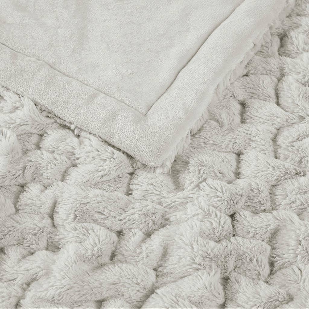 Olliix - Soft Warm Ruched Faux Fur Throw Blanket 50x60", Silver Grey