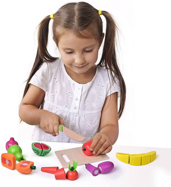 Fun Little Toys - 35 PCs Wooden Pretend Play Food for Kids Kitchen