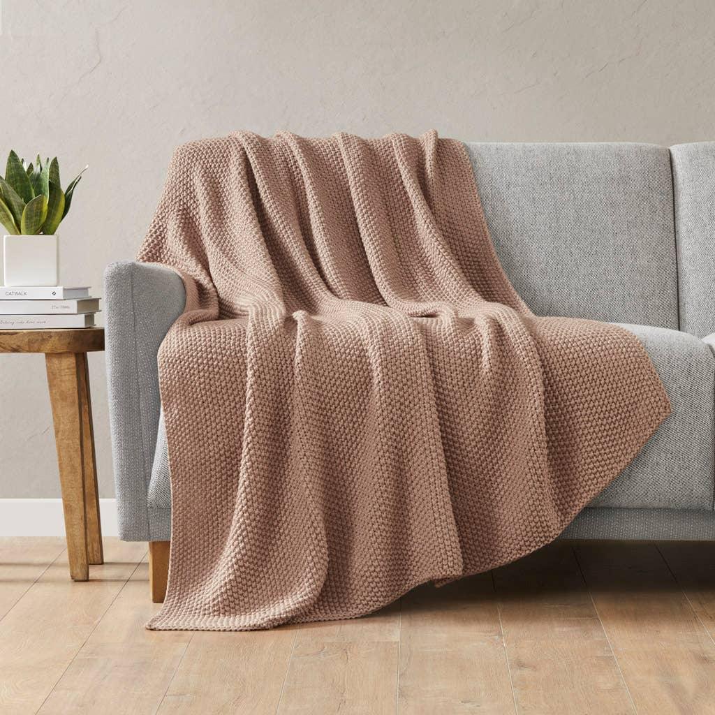 Olliix - Classic Acrylic Knit Throw 50x60", Soft Throw Blanket, Brown
