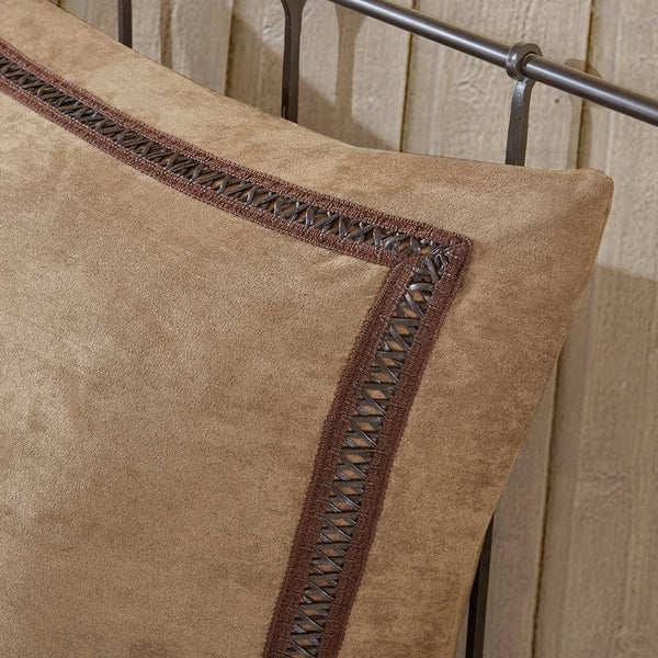 Olliix - Microsuede 26x26" Leather Sticthing Euro Sham, Brown