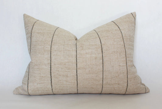 Textileish - Neutral Striped Lumbar Cover, Natural Throw Pillow | Evans