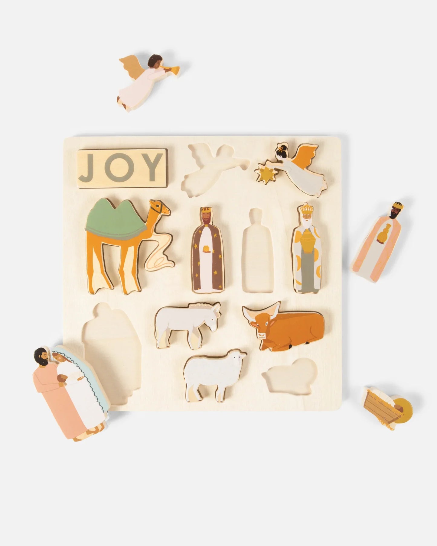 Nativity puzzle with angels, camel, wise men, and animals. Come see us at Awaken, Franklin, Tennessee