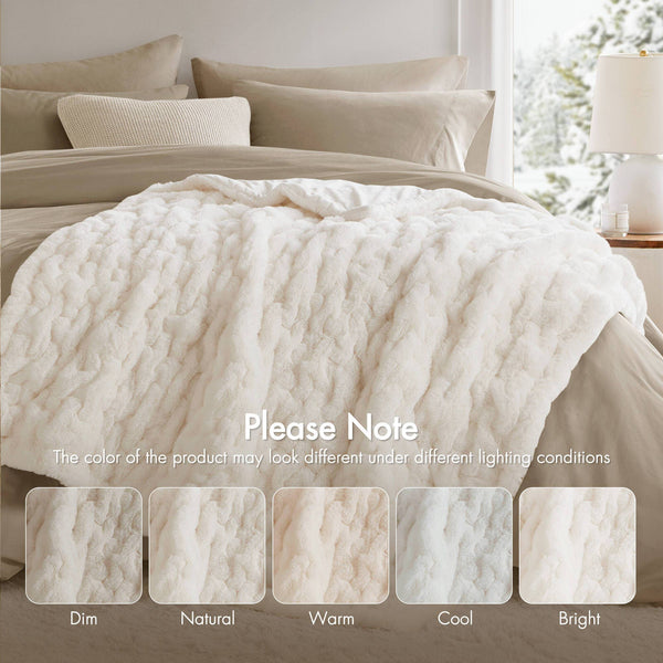 Olliix - Soft Warm Ruched 50x60" Throw Blanket, Ivory