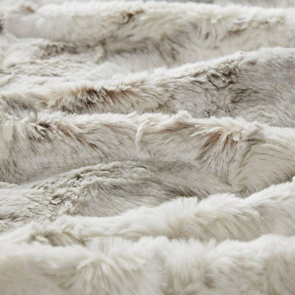Olliix - Faux Fur Oversized 60x70" Marble Throw Blanket, Natural