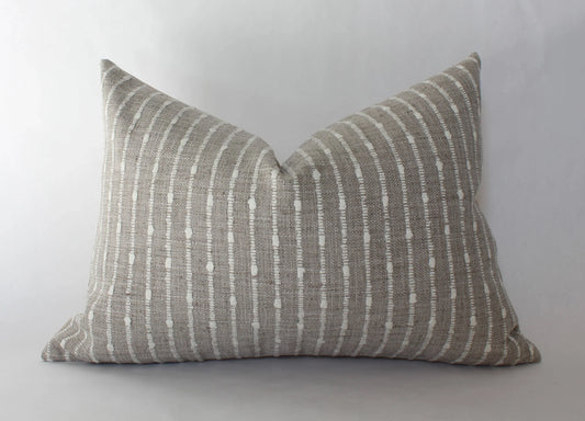 Textileish - Cream Lumbar Pillow Cover, Neutral Striped Pillow | Perin