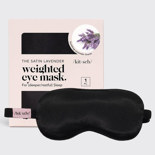 Kitsch satin lavender weighted eye mask with box, lavender scent, Come see us at Awaken, Franklin, Tennessee