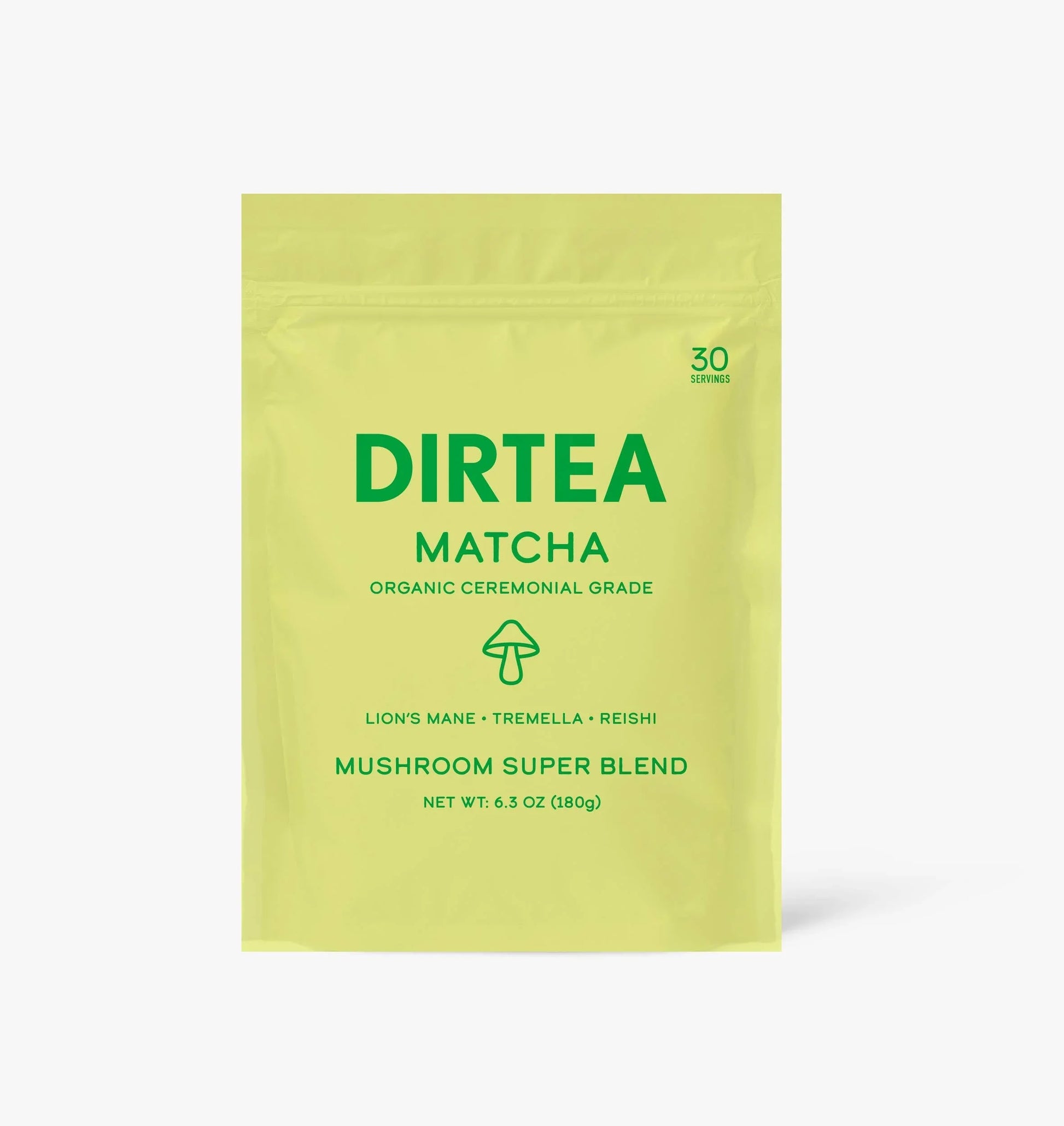 DIRTEA Matcha Mushroom Super Blend organic ceremonial grade pouch, Come see us at Awaken, Franklin, Tennessee
