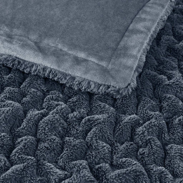 Olliix - Soft Warm Ruched 50x60" Throw Blanket, Slate Blue