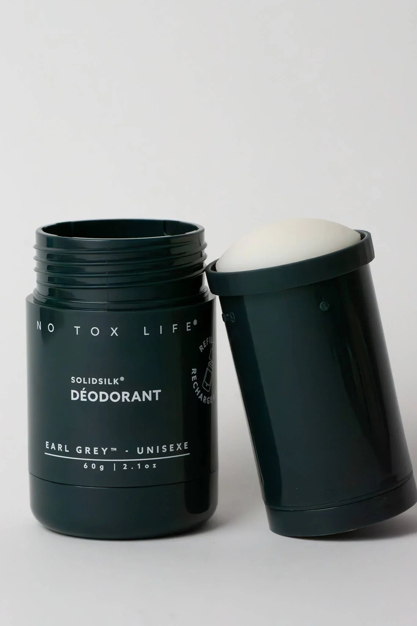 Black SolidSilk Earl Grey unisex deodorant with refillable container, Come see us at Awaken, Franklin, Tennessee