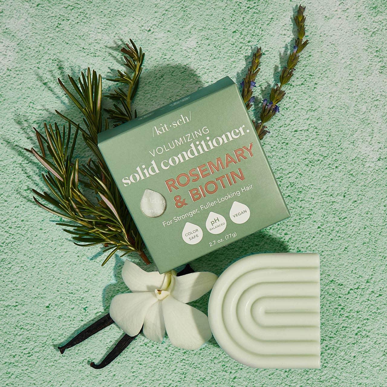 Volumizing solid rosemary and biotin conditioner bar with herb and flower accents. Come see us at Awaken, Franklin, Tennessee