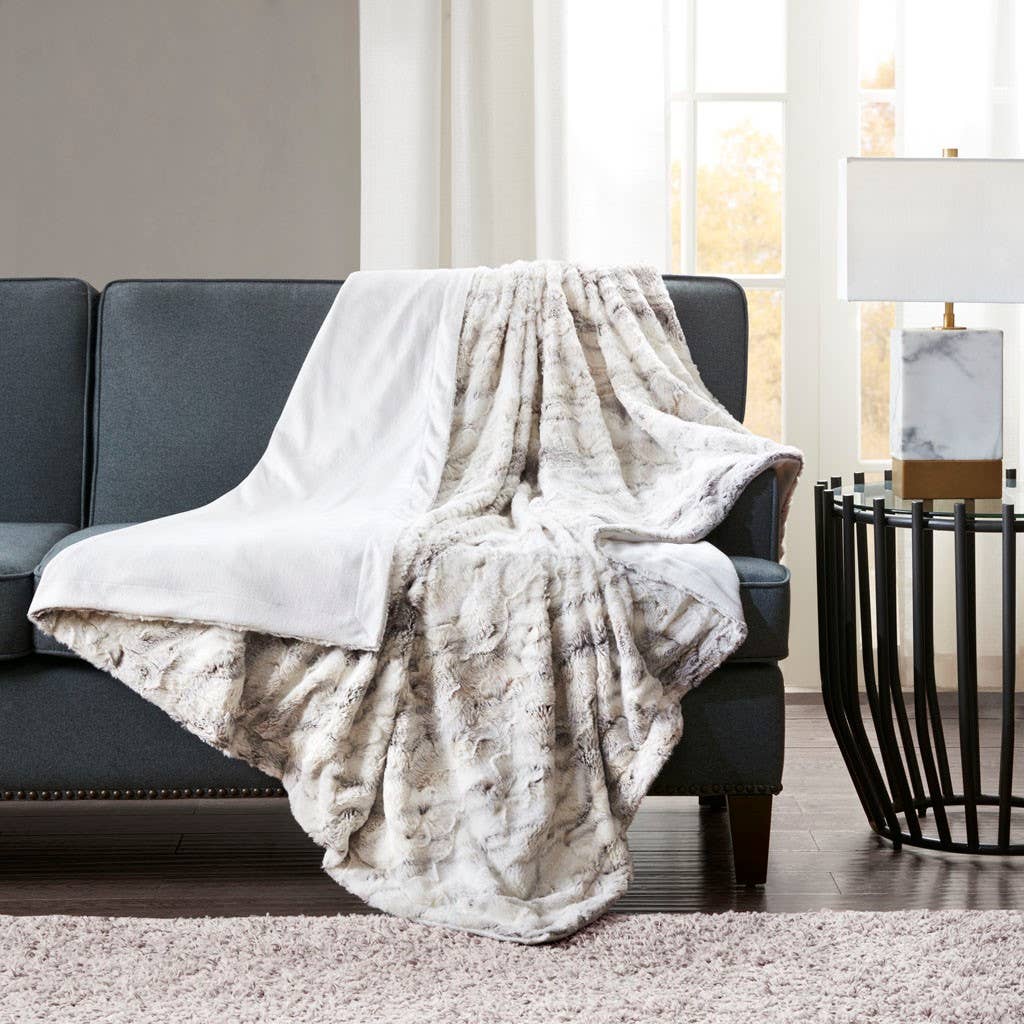 Olliix - Faux Fur Oversized 60x70" Marble Throw Blanket, Natural