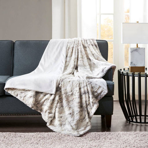 Olliix - Faux Fur Oversized 60x70" Marble Throw Blanket, Natural