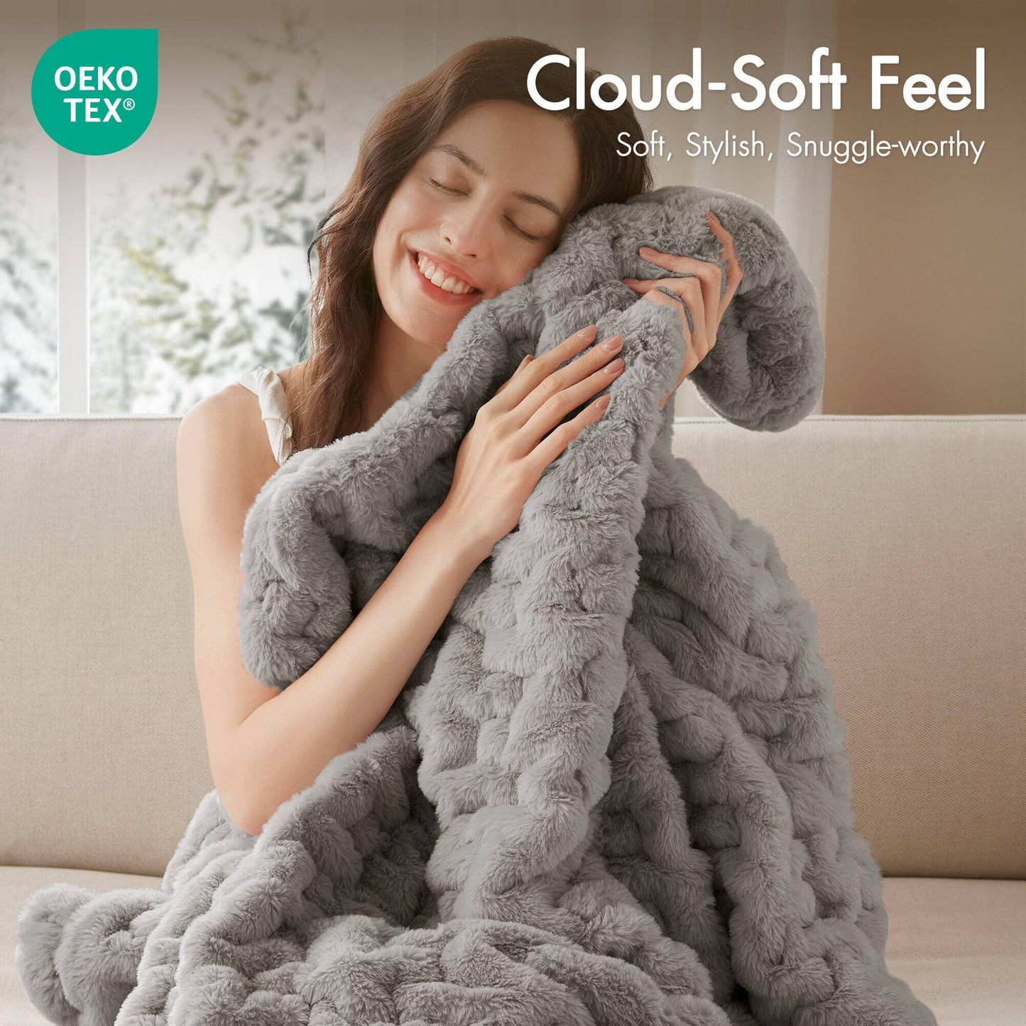 Olliix - Soft Ruched 50x60" Throw Blanket, Grey