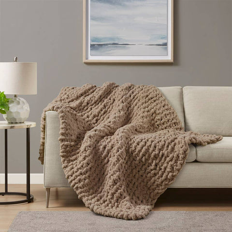 Olliix - Handmade Chenille Chunky Knit Throw 50x60", Brown