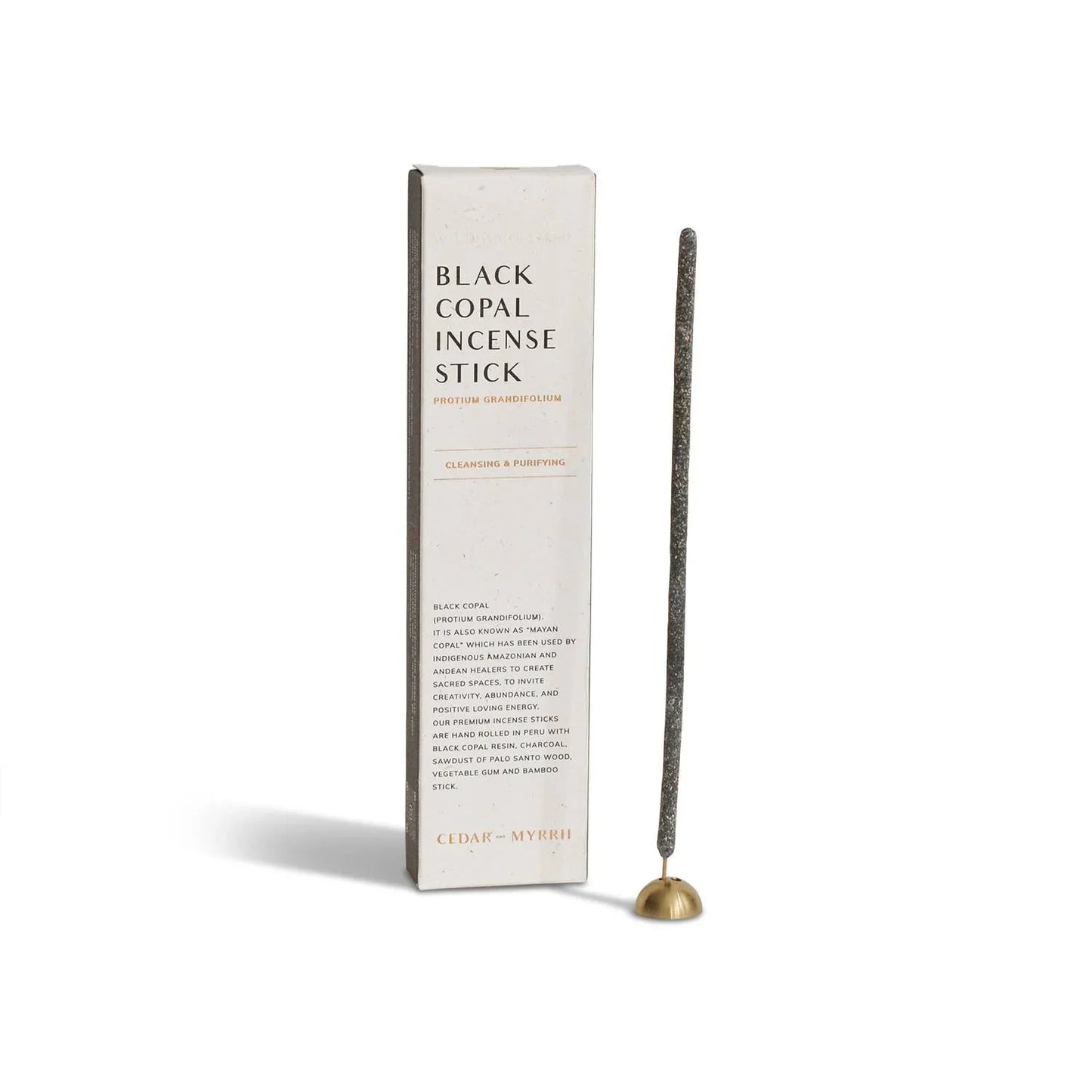 Black Copal incense stick with packaging and brass holder for cleansing and purifying, Come see us at Awaken, Franklin, Tennessee