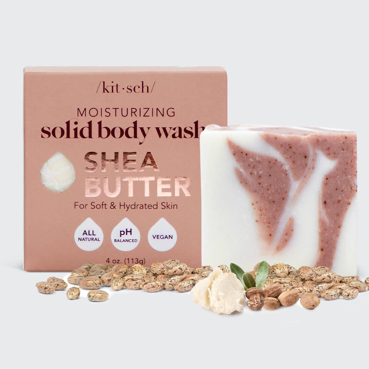 Moisturizing solid body wash with shea butter, all natural, pH balanced, vegan soap bar with ingredients. Come see us at Awaken, Franklin, Tennessee