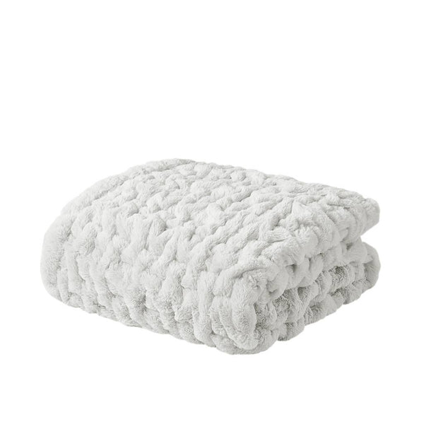 Olliix - Soft Warm Ruched Faux Fur Throw Blanket 50x60", Silver Grey
