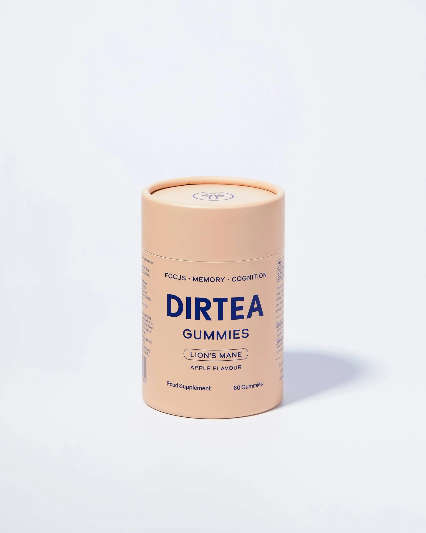 DIRTEA Lion's Mane gummies apple flavour supplement on white background, Come see us at Awaken, Franklin, Tennessee