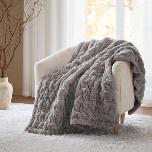 Olliix - Soft Ruched 50x60" Throw Blanket, Grey