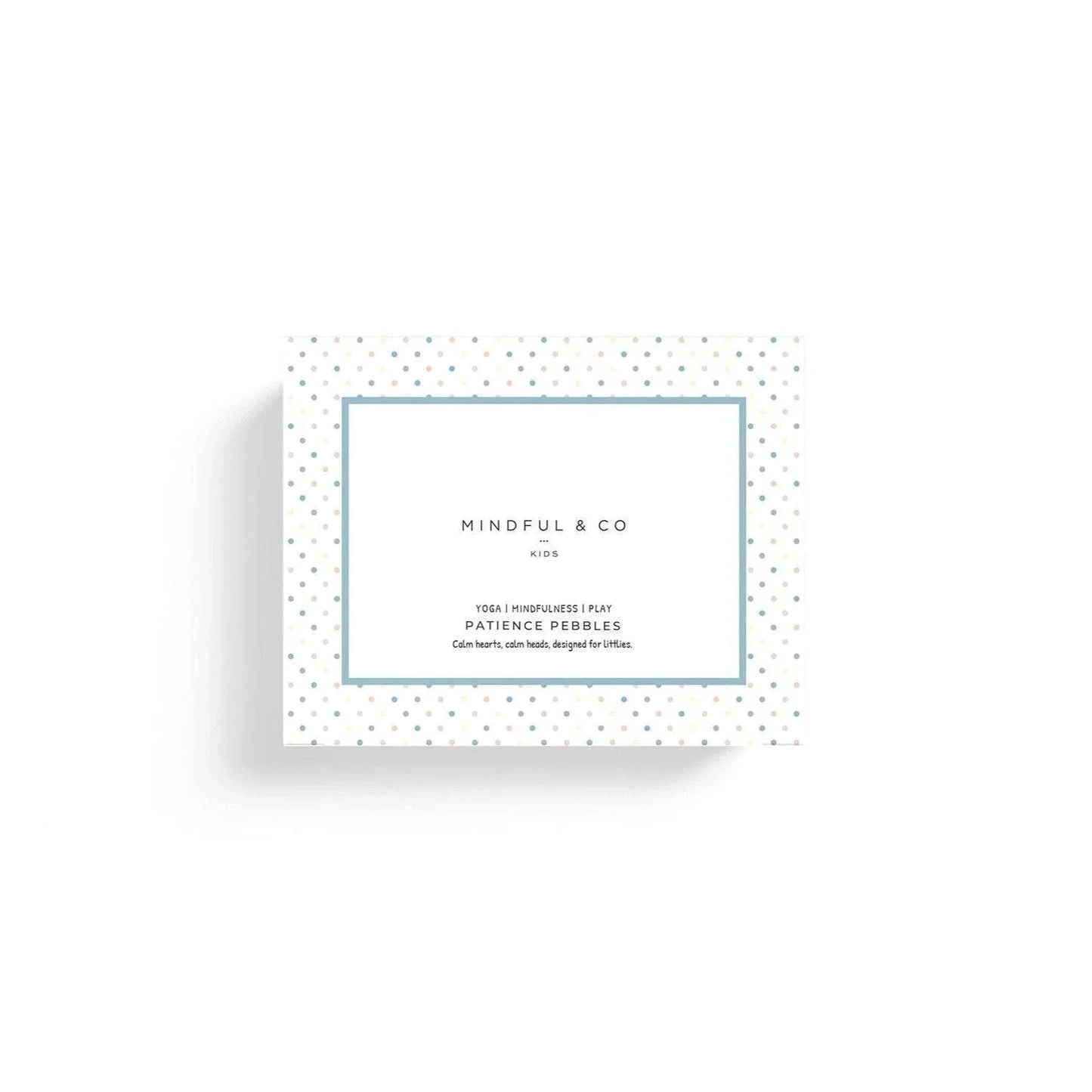 Mindful & Co Kids Patience Pebbles yoga and mindfulness set with polka dot packaging Come see us at Awaken, Franklin, Tennessee