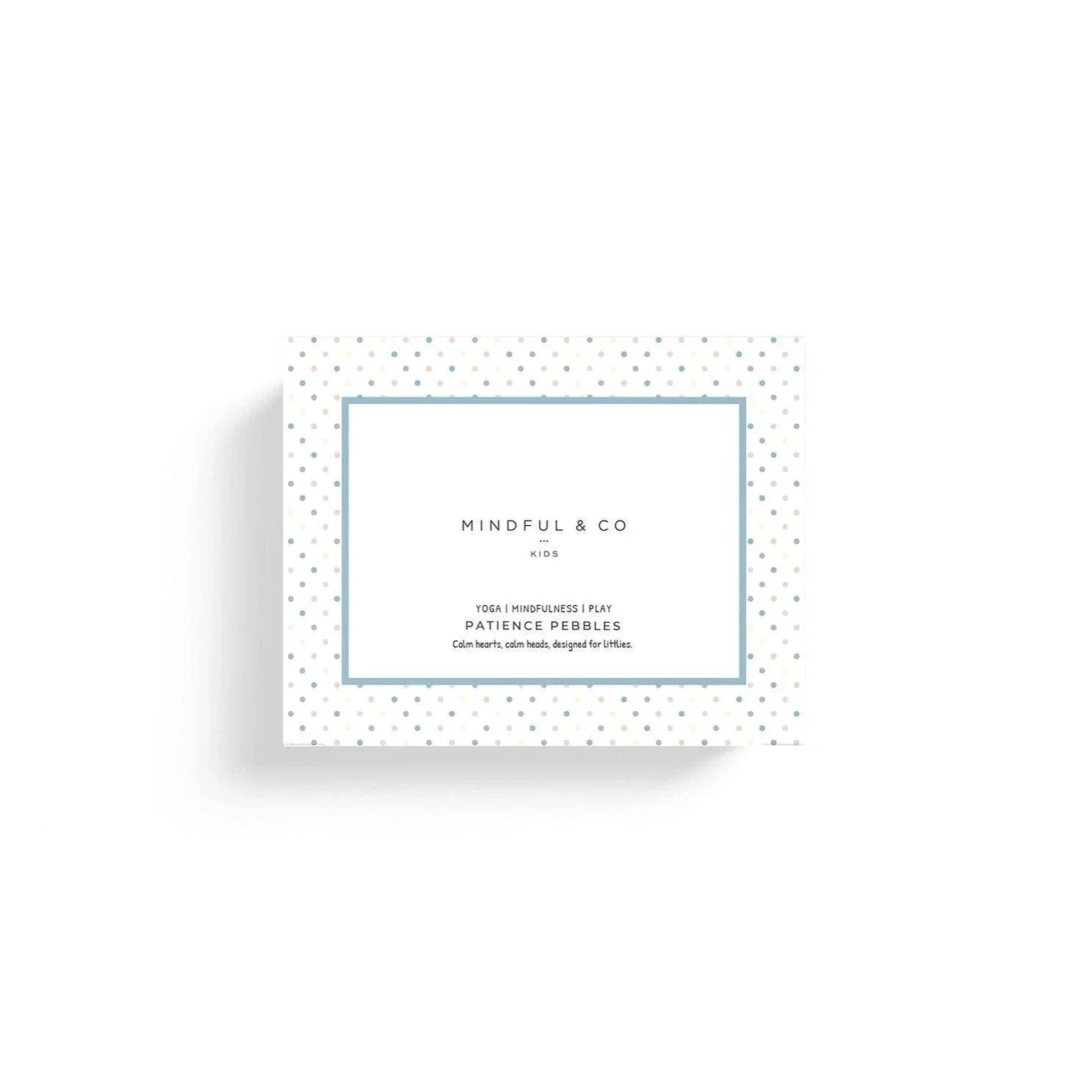 Mindful & Co Kids Patience Pebbles yoga and mindfulness set with polka dot packaging Come see us at Awaken, Franklin, Tennessee