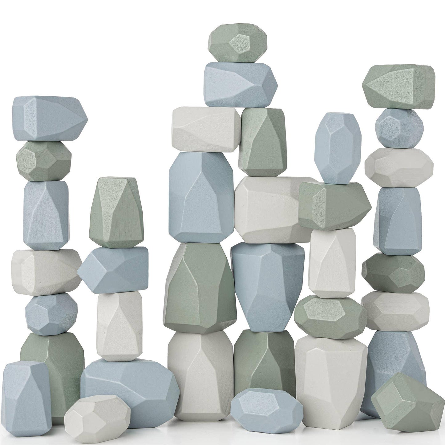 Stacked geometric pastel stones in blue, green, and white colors. Come see us at Awaken, Franklin, Tennessee