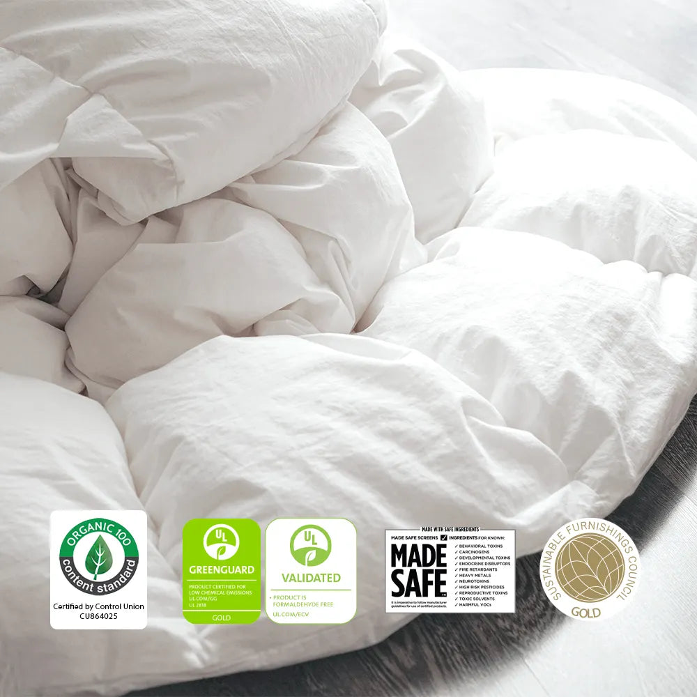 Organic white comforter with eco certifications, Come see us at Awaken, Franklin, Tennessee.